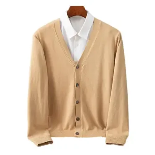 Cardigan en cachemire pour hommes, pull de grande taille, couleur unie, tricoté, col en v, laine chaude, haut de gamme, manteau décontracté, nouveau Style, M-3XL