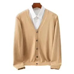 Kích Thước Lớn M-3XL Cashmere Áo Len Cardigan Nam Màu Trơn Dệt Kim Cổ Chữ V Len Ấm Áp Nam Cao Cấp Áo Khoác Thường Ngày phong Cách Mới