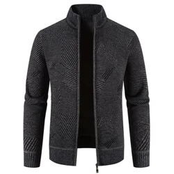 Fir Striped Cardigan Cniotálfaidh Geansaí Geimhridh Te Turtleneck Corr Caol Fit Tiubh Cóta Cardigan Cóta Jacket Faisean Fir Éadaí