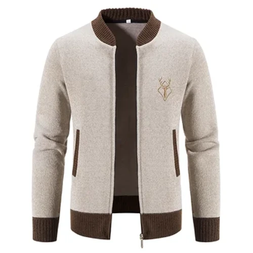 Sweater Cardigan Pria 2024 Musim Gugur Musim Dingin Tebal Ritsleting Hangat Slim Fit Rajutan Jaket Pria Bulu Sweater Jaket Mantel Pakaian Pria