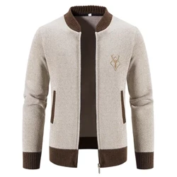 Cardigan masculino camisola 2024 outono inverno grosso quente zíper fino ajuste jaqueta de malha masculino lã camisola casaco jaqueta roupas masculinas