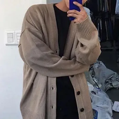 Hợp Thời Trang Áo Len Cardigan Thoải Mái Đan Cardigan Cổ Chữ V Chống Lạnh Thu Đông Cổ Màu Nguyên Chất Dệt Kim Kết