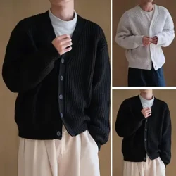 Áo Cardigan Nam Sang Trọng Thu Ấm Áp Đơn Giản Đan Áo Len Phong Cách Nhật Bản Đẹp Trai Cổ Chữ V Điện Đơn Áo Len Phối Quần Áo Người Đàn Ông