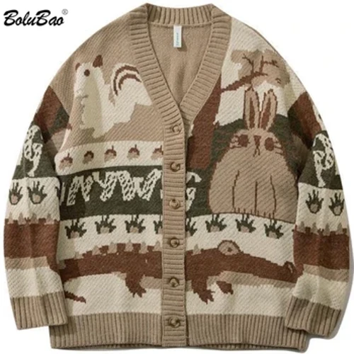 BOLUBAO Üzüm Kardigan Uly göwrümli Switer Erkekler Pullover Hip Hop Köçe eşikleri Boş Trikotawear Harajuku Multfilm Trikota Sw Switer Erkek