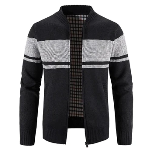 2023 Herbst Herren-Cardigan, modischer schmaler Strickpullover, lässiger Patchwork-Pullover, Cardigan für Herren mit Reißverschluss, Strickjacke, Mantel