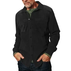 Nam quá khổ thường có nhiều túi vải nhung màu trơn nút lên áo sơ mi mỏng vừa vặn áo khoác cardigan nam