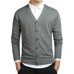 I-Sweater Kakotini Entsha engu-100% Amadoda Anemikhono Emide YeCardigan Mens I-V-Neck Sweaters Inkinobho Eqinile Exekethile Efanele Ukunitha Izingubo Zesitayela Esivamile