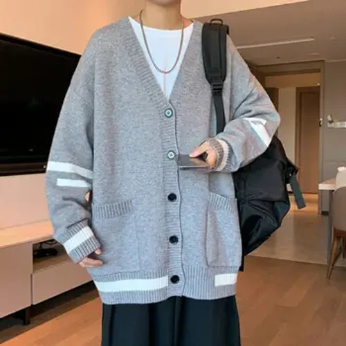 Leaisteacha Stylish Fómhar Geimhreadh Corr Splicing Dath Cniotáilte Cardigan Cóta Te Cniotála Cardigan Stíl Cóiréis Streetwear
