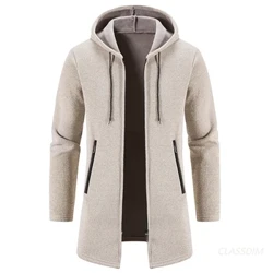 Nam Dài Sweatercoats Mùa Đông Có Mũ Cổ Tim Áo Len Thời Trang Mới Nam Áo Khoác Ngoài Áo Len Thông Thường Len Lót Dày Hơn Ấm Áo Len
