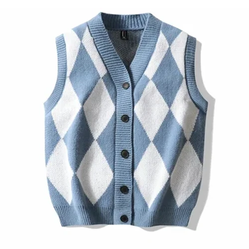 Nam Áo Len Kẻ Sọc Áo Vest Không Tay Cổ Chữ V Nút Cardigan Áo Vest Công Sở Thời Trang Áo Vest Dệt Kim Cổ Điển Phù Hợp Với Xe Tăng Cao Cấp