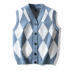 Männer Plaid Sweater Vest Ärmlos V-Hals Button Cardigan Vest Fashion Office Strickvest Classic Fit Tank Tops