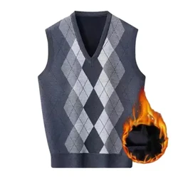 Vest Sweater para sa Kalalakihan Damit Autumn Winter Fashion Casual Solid Regular Sweater Lalaki V-Neck Makapal na balahibo Warm Sweater Vest