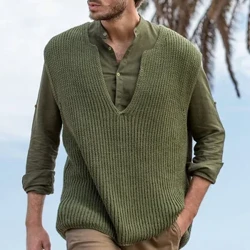 Pria Mewah Rajutan Pullover Sweater Rompi Pria Kasual Streetwear Warna Solid V-neck Tanpa Lengan Longgar Bergaya Pakaian Rajut Vintage