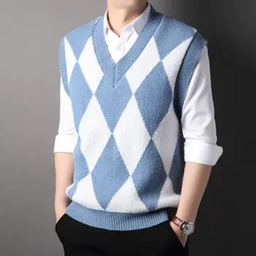 Suéteres informales con cuello en V para hombre, chaleco geométrico, ropa para hombre, jerséis coreanos de punto holgados, Tops que combinan con todo, primavera 2024