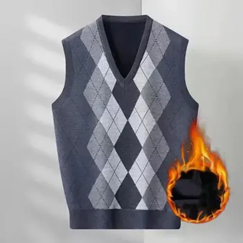 Vest geansaí na bhFear Vest Geansaí Priontála V-mhuineál na bhFear Éadaí Cniotála Muinchille Stylish le haghaidh Appliqué Lár-fhad Geimhridh