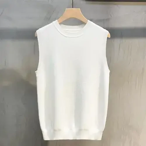 Ribbed Collar Vest Massiv Faarf Top Déck Strickjacke Sweater Vest fir Männer Casual O Neck Pullover Warm Wanter Mëtt Längt Top
