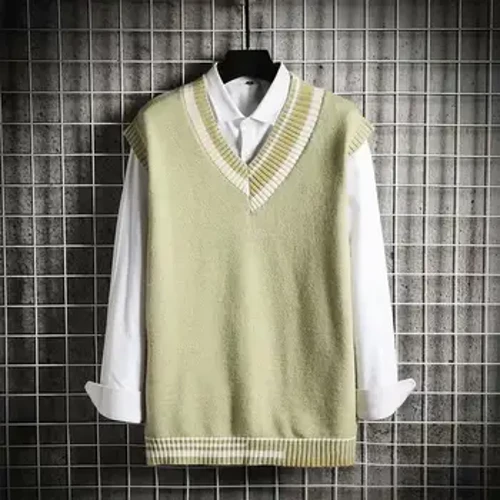 ʻO Chic Contrast Color Soft Winter Vest Sweater Knitting Autumn Sweater Anti-pilling Men Vest Sweater no ka lole o kēlā me kēia lā
