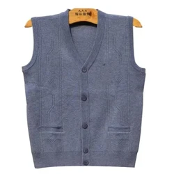 Mens Spring Vests Sweaters Knitted Waistcoat Cardigan Wool Sleeveless Fleece Tops Autumn Stretch Coats Chandail Male Jumper