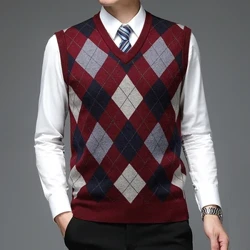Gilet da uomo maglione lavorato a maglia canotta con scollo a V pullover senza maniche top scozzese casual gilet caldi autunnali invernali