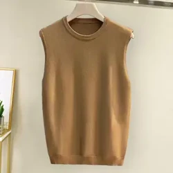 Herr Höst Vinter Tröja Väst Tjock Stickad Elastisk Enfärgad Ärmlös O-hals Pullover Casual Bottom Varm Mellanlängd Herr S