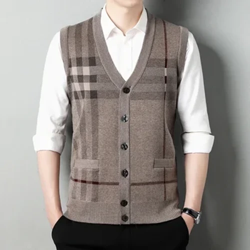 Männer Thickened Casual Sweater Tank Top Hierscht a Wanter waarm Männer Cardigan Tank Top