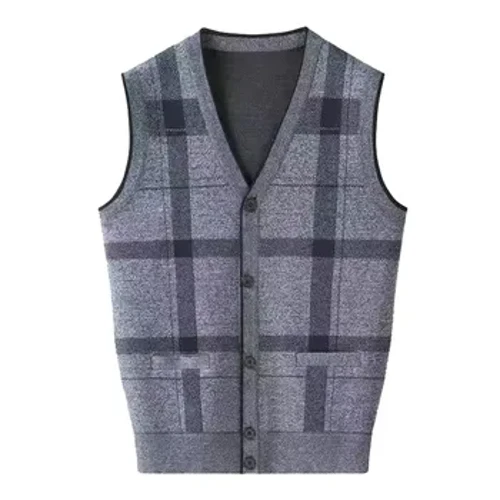Rajut dan Bulu Golf Rompi Pria Musim Dingin Pria Kasual Rajutan Kotak-kotak Rompi V-neck Tanpa Lengan Sweater untuk Pria Tanpa Lengan