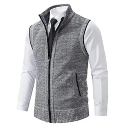 Männer Vest Männer Stricken Ärmlos Pullover Woll Velvet Zipper Cardigan Turndown Pullover Turtleneck Pullover Strécke Waistcoat
