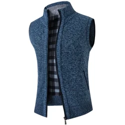 Erkek Kazak Yelek Sonbahar Kış Yeni Katı Sıcak Fermuar Sweatercoat Kazak Yelek Erkekler Rahat Triko Kolsuz Erkek Giyim