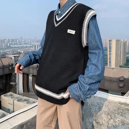 Männer Kleeder Ikon Mantel Gréng Jackett gesträifte Stréck Pullover Männlech Vest Ärmlos Waist Koreanesch Stil Moud Bëlleg Uerdnung 2023
