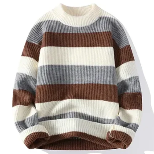 Maglione caldo addensato da uomo Maglia ampia a righe autunno/inverno Polo alla moda/Camicia lavorata a maglia con collo alto Abbigliamento da uomo