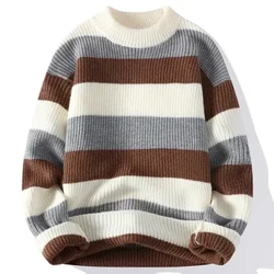 Pulover pentru bărbați, îngroșat și cald, în dungi, toamnă/iarnă, top la modă, cămașă tricotată cu gât țestoasă, îmbrăcăminte pentru bărbați