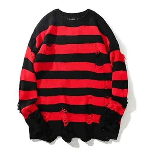 Efterår Vinter Par Stribede Sweatere Ødelagt Rippet Sweater Mænd Pullover Hul Strik Kvinder Oversized Fashion Harajuku Toppe