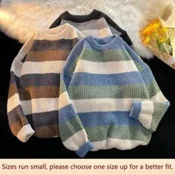 Erkekleriň tegelek boýunlary Boş reňkli reňkli blok switer moda güýz / gyş trikota Top ýokarky tötänleýin jübüt zolakly trikotawear