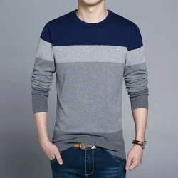 100 % Baumwolle, erstklassiger Designer, neue Modemarke, schlichter Pullover, gestreifter Strickpullover für Herren, koreanischer Freizeitpullover für Herren