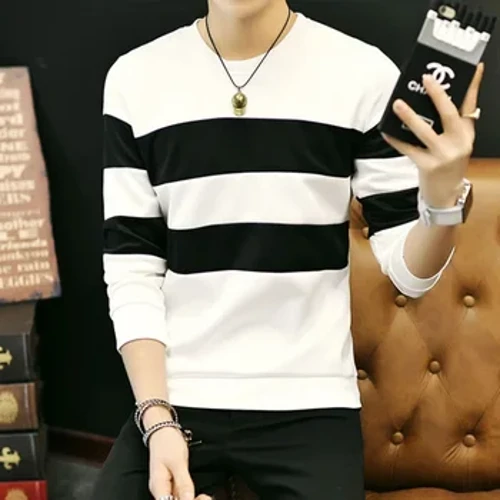Đen Trắng Sọc Quần Tây Nam Mùa Xuân, Mùa Thu 2023 Dài Tay Áo Nỉ Slim Fit Nam Phù Hợp Với Áo Chui Đầu Áo Quần Áo