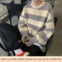 Pria Wanita Gaya Hong Kong Bergaris Leher Bulat Rajutan Sweater Jaket Kanggo Musim Gugur/Musim Dingin Trendi Pakaian Luar