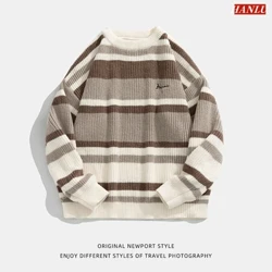 Pulovere pentru bărbați, toamnă iarnă, cu broderie în dungi, pulover de tricotat, moda coreeană, îmbrăcăminte de stradă, îmbrăcăminte pentru bărbați, pulover NOU pentru bărbați 2022