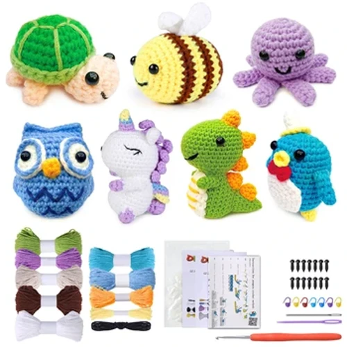 Animal diy kit de crochê com agulhas de fio de tricô manual boneca de pelúcia fácil para começar inclui acessórios de gancho de fio suficiente