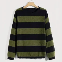 Seanréimse Ócáideach na bhFear Striped O Muineál Lainíní Cniotáilte geansaí Éadaí sráide Ró-Mhéadaithe Dath Soladach Muinchille Fada Barraí Cniotála Só