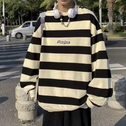 Sweatshirts na bhFear Méid Mór Fómhar Geimhreadh Nua Babhta Muineál Geansaí Fireann Muinchille Fada Stráice Litir Scaoilte Barraí Ócáideacha Learóg