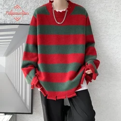 Retro Break Holeเสื้อกันหนาวสำหรับชายหลวมPlusขนาดฤดูใบไม้ร่วงฤดูหนาวเสื้อกันหนาวPullovers Y2kลายเสื้อกันหนาวผู้หญิง2023