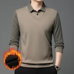 Güýz gyş erkekleri switer ýasama iki bölek Lapel zolakly pullover inçejik ýumşak ýumşak resmi trikota Soft ýumşak eşikler Formal iş üçin