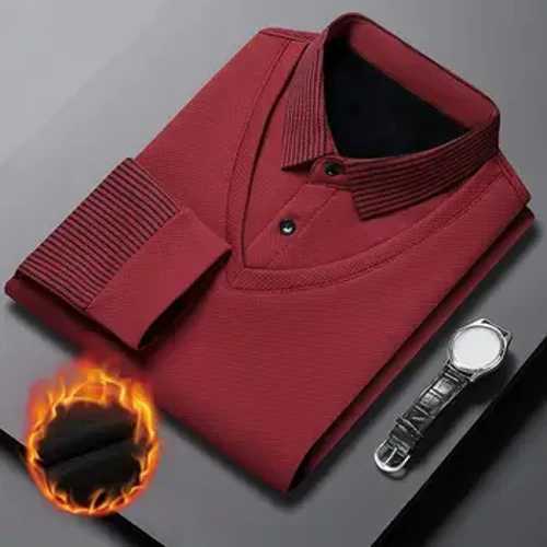 Maglione con colletto a camicia Maglione a righe stile business formale da uomo di mezza età con risvolto Pullover lavorato a maglia caldo e felpato spesso per l'autunno