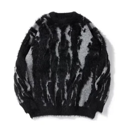 Geansaí stripe ingearach nua sleeve fada ulóg gheimhridh fhómhar babhta scaoilte ócáideach fir éadaí cniotáilte tSín-Chic