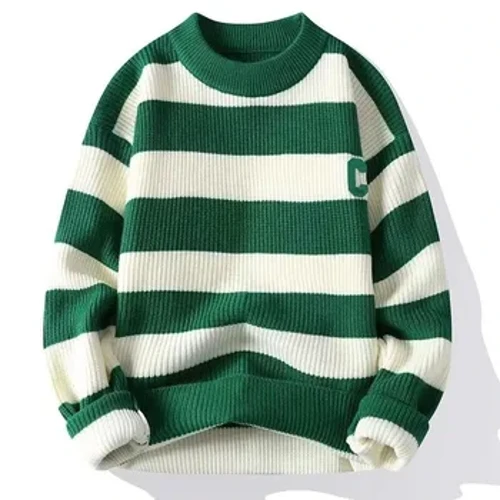 Güýz / Gyş Erkekleriň Pullover Tegelek Boýnlary Zolakly kontrast haty ýyly we galyň tötänleýin moda Elegant ýolagçy trikotawearlary