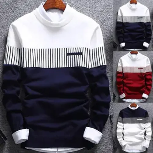 Moda Erkekler çizgili Kazak kazak Renk Blok Patchwork O Boyun Uzun Kollu Örme Kazak Üst Bluz Sıcak erkek Giyim