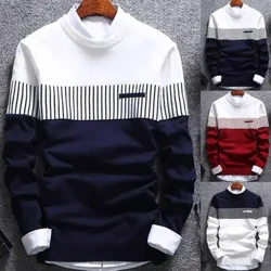 Mode Männer gestreifte Pullover Pullover Farb Block Patchwork O Hals Langarm gestrickter Pullover Top Bluse für warme Herrenkleidung