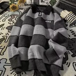 Mænd Løs sweater Herre Dame Vintertrøjer Hyggeligt strik til par Varmstribede pullovere Langærmede løs pasform