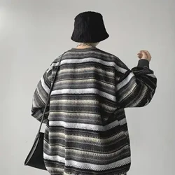 Őszi pulóver férfi női vintage csíkos nagyméretű pulóver, hosszú ujjú kötött felsők Hip-hop utcai viselet, női pulóver