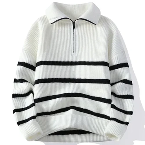 Jesienno-zimowy nowy trend w modzie ciepły sweter w paski męski dorywczo luźny wygodny zagęszczony sweter w dużych rozmiarach M-4XL